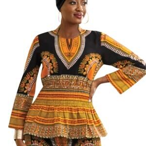 Ashro NWOT Emika Dashiki Top African Inspired Traditional Tunic Black Orange 20W